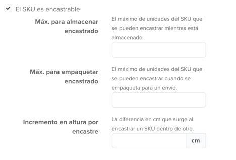 Opciones de configuracion de SKUs encastrables.